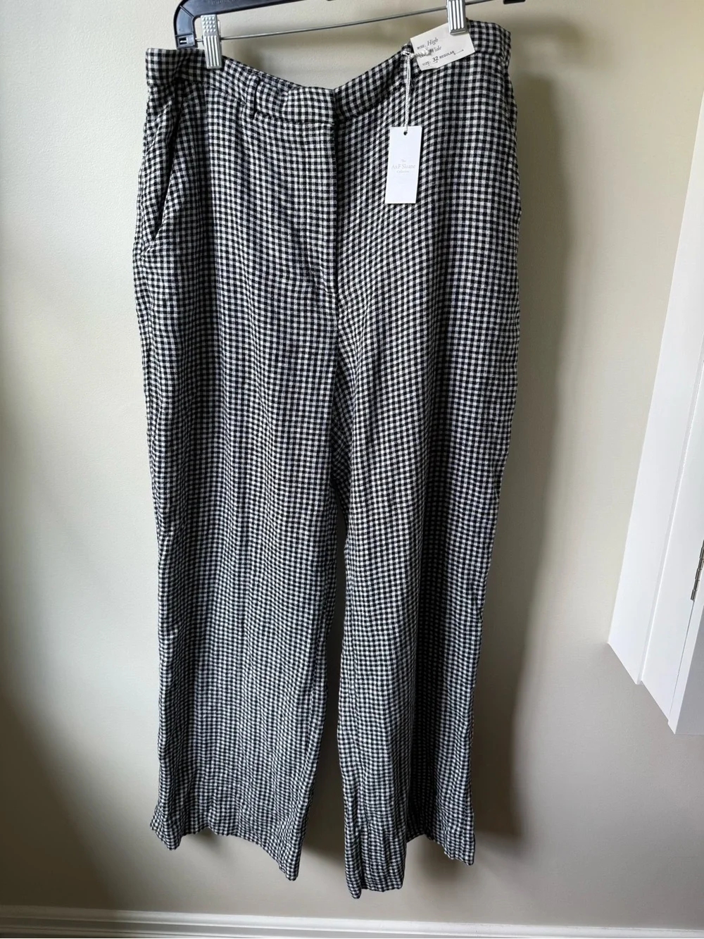NWT ABERCROMBIE & FITCH Sloane Tailored Gingham Linen Blend Wide Leg Pants 32